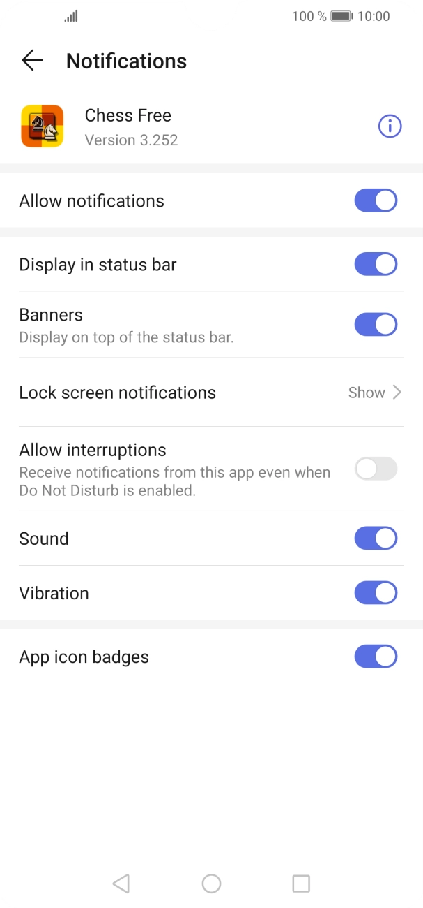 Press the indicator next to 'Allow notifications' to turn the function on or off. Press the indicator next to 'Allow notifications' to turn the function on or off.