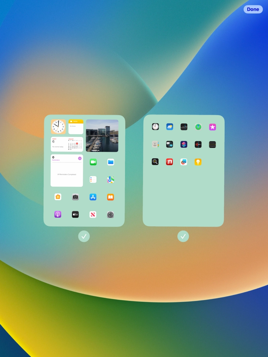Press the fields below the required home screens to select or deselect them.