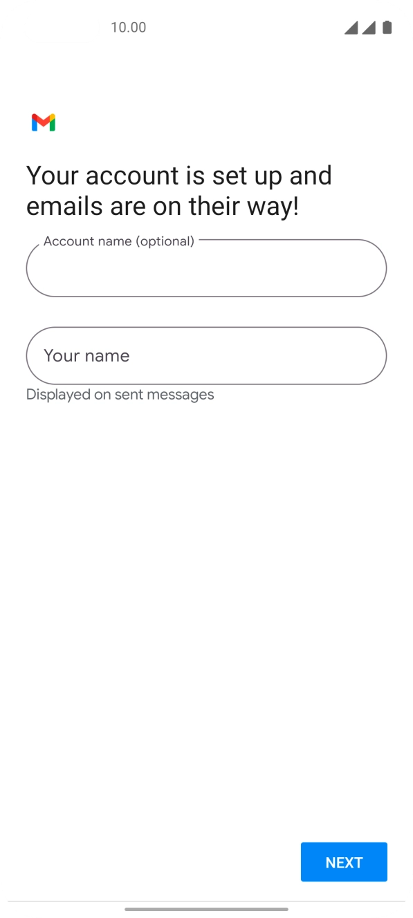 Press the field below 'Account name (optional)' and key in the required name. Press the field below 'Account name (optional)' and key in the required name.