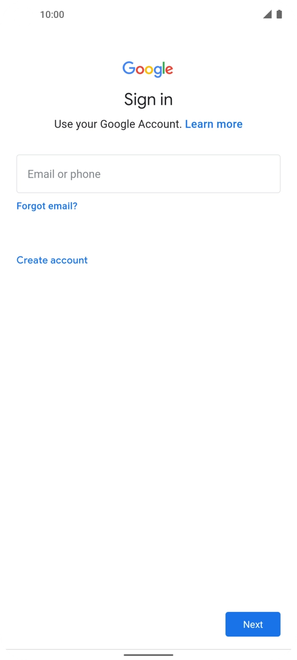 If you don't have a Google account, press Create account and follow the instructions on the screen to create an account.
