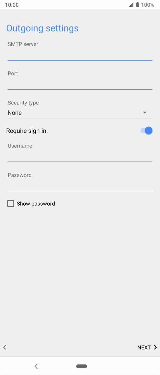 Press the field below 'Port' and key in 25. Press the field below 'Port' and key in 25.