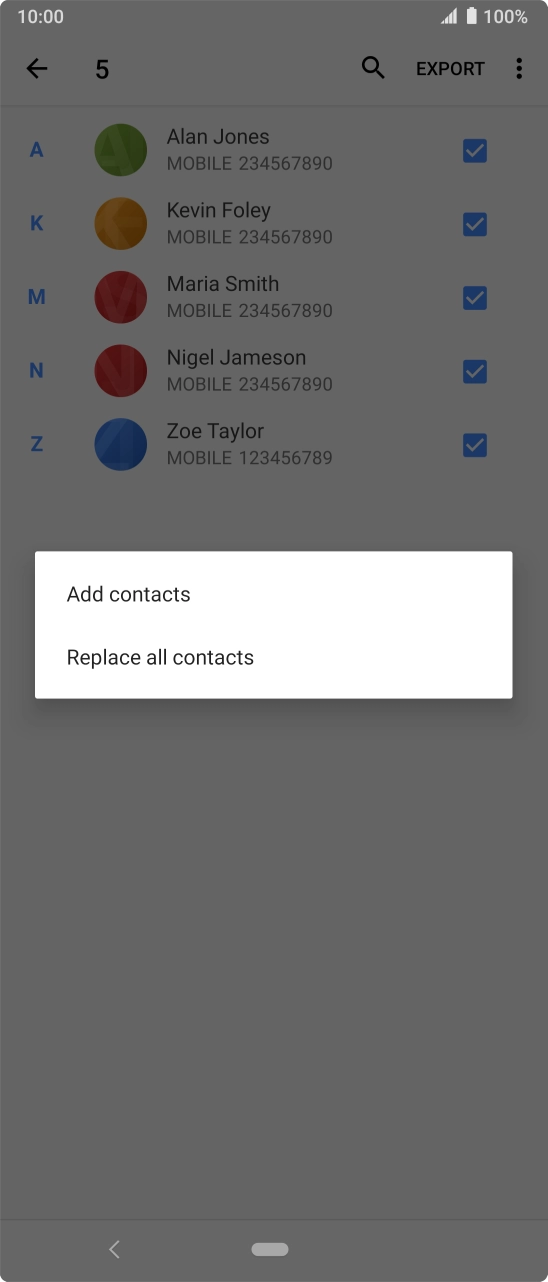 If you want to keep existing contacts saved on your SIM, press Add contacts.