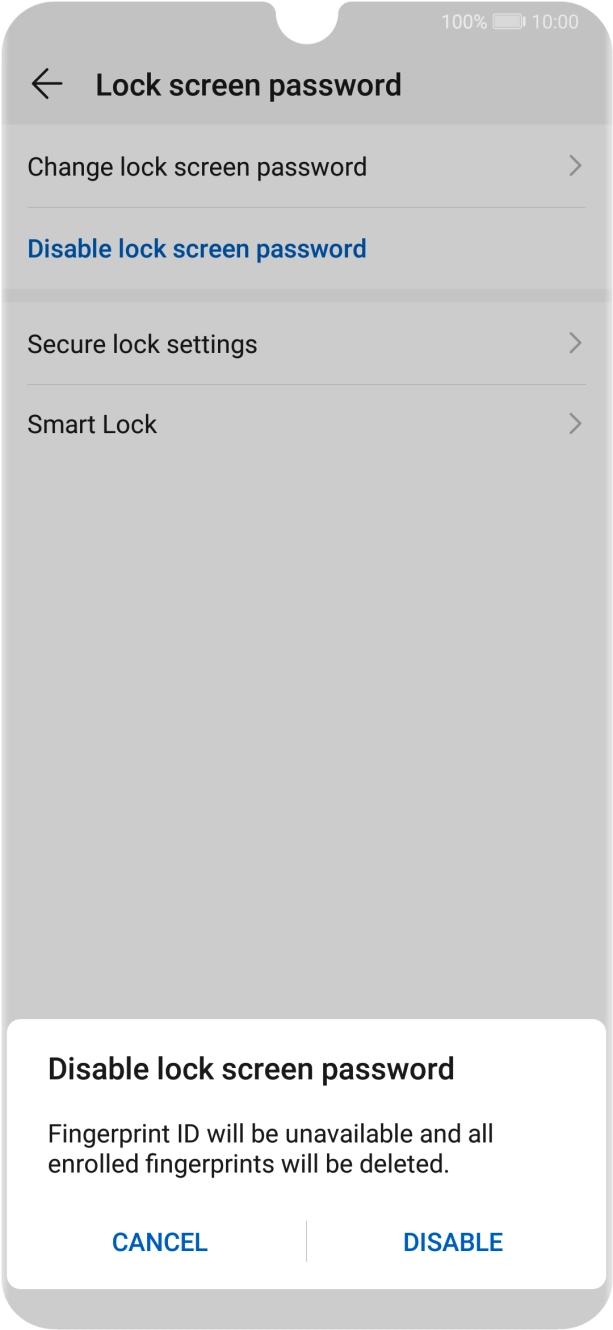 Key in the current phone lock code and press DISABLE. Key in the current phone lock code and press DISABLE.