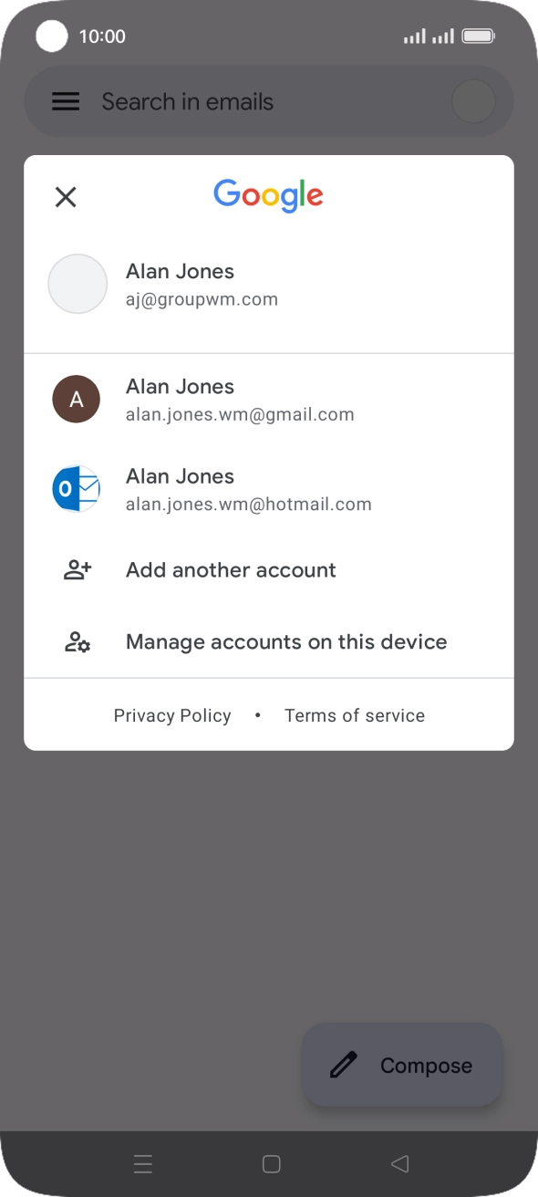 Press the required email account.