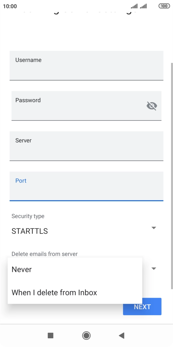 Press Never to keep emails on the server when you delete them on your phone. Press Never to keep emails on the server when you delete them on your phone.