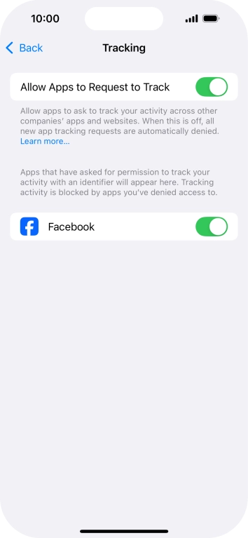 Press the indicator next to 'Allow Apps to Request to Track' to turn the function on or off.