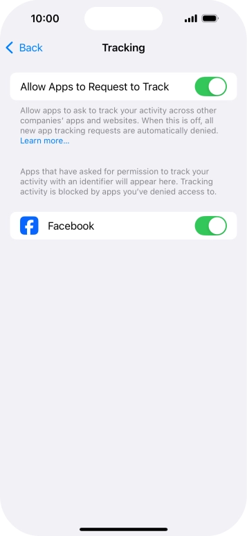 Press the indicator next to 'Allow Apps to Request to Track' to turn the function on or off.