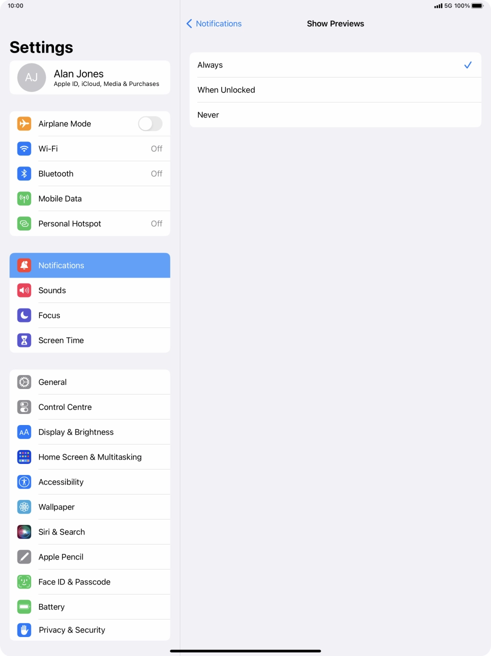 To select notification preview on the lock screen, press Always. To select notification preview on the lock screen, press Always.