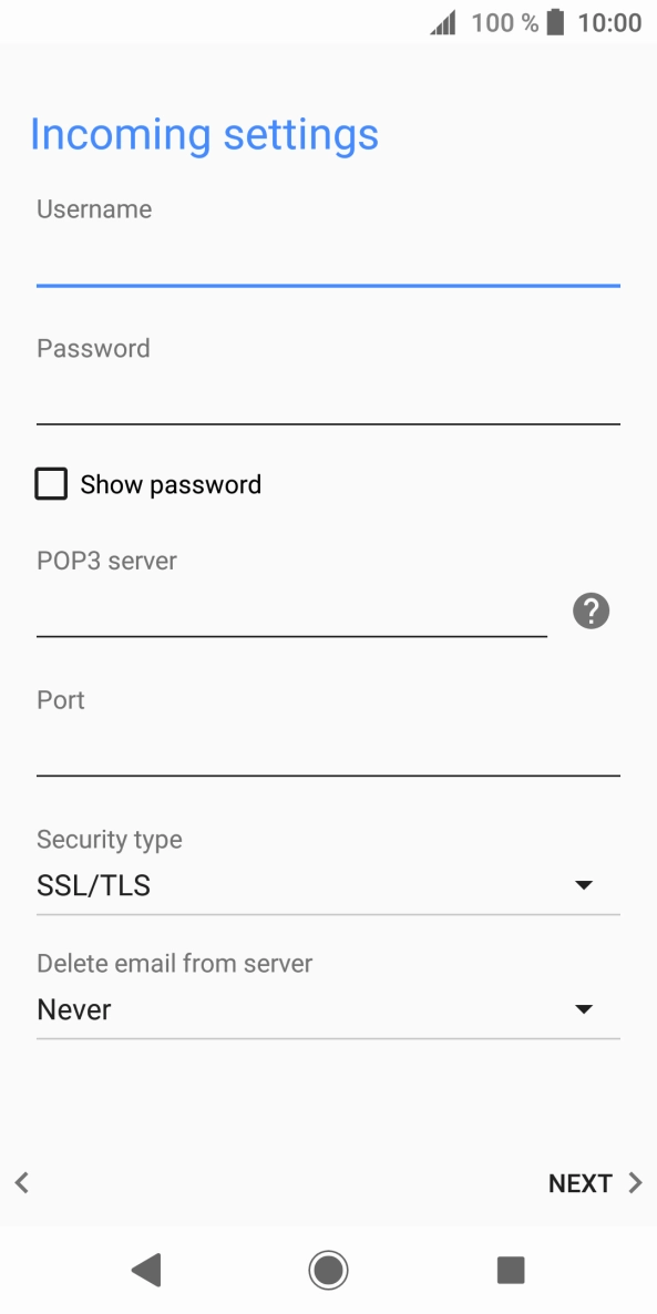 Press the field below 'Username' and key in the username for your email account.