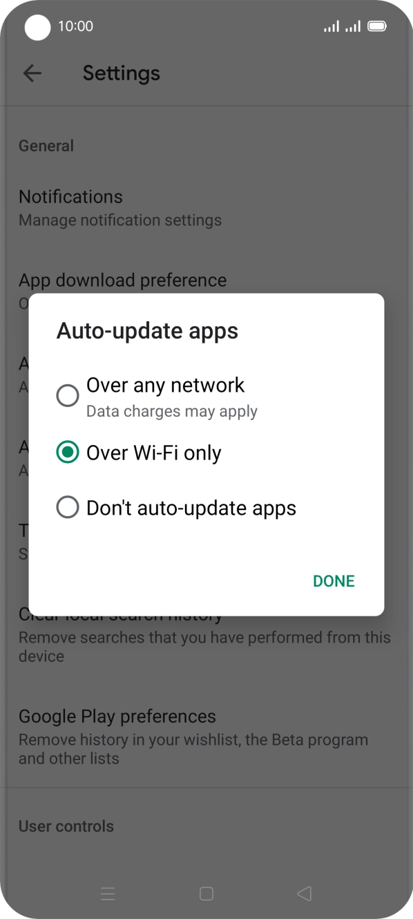 To turn on automatic update of apps using mobile network, press Over any network.