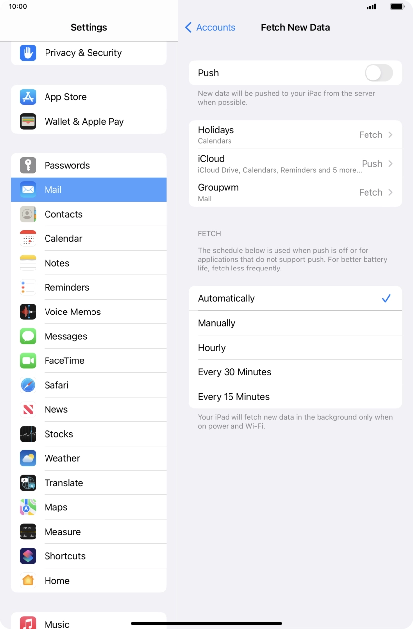 Press the indicator next to 'Push' to turn the function on or off. Press the indicator next to 'Push' to turn the function on or off.