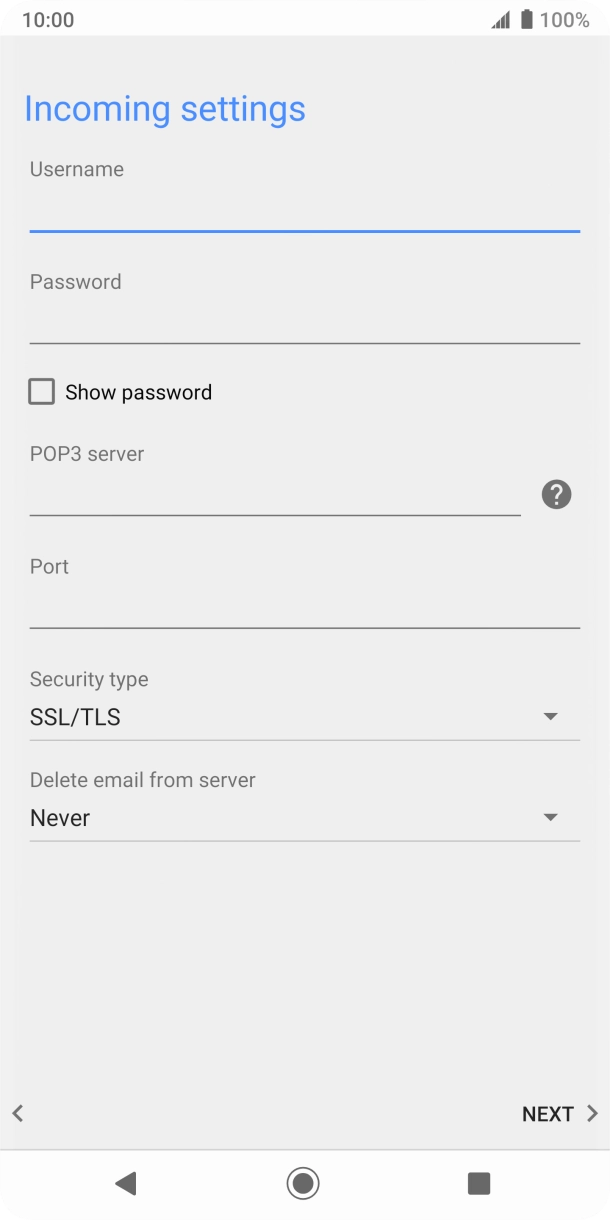 Press the field below 'POP3 server' and key in the name of your email provider's incoming server.