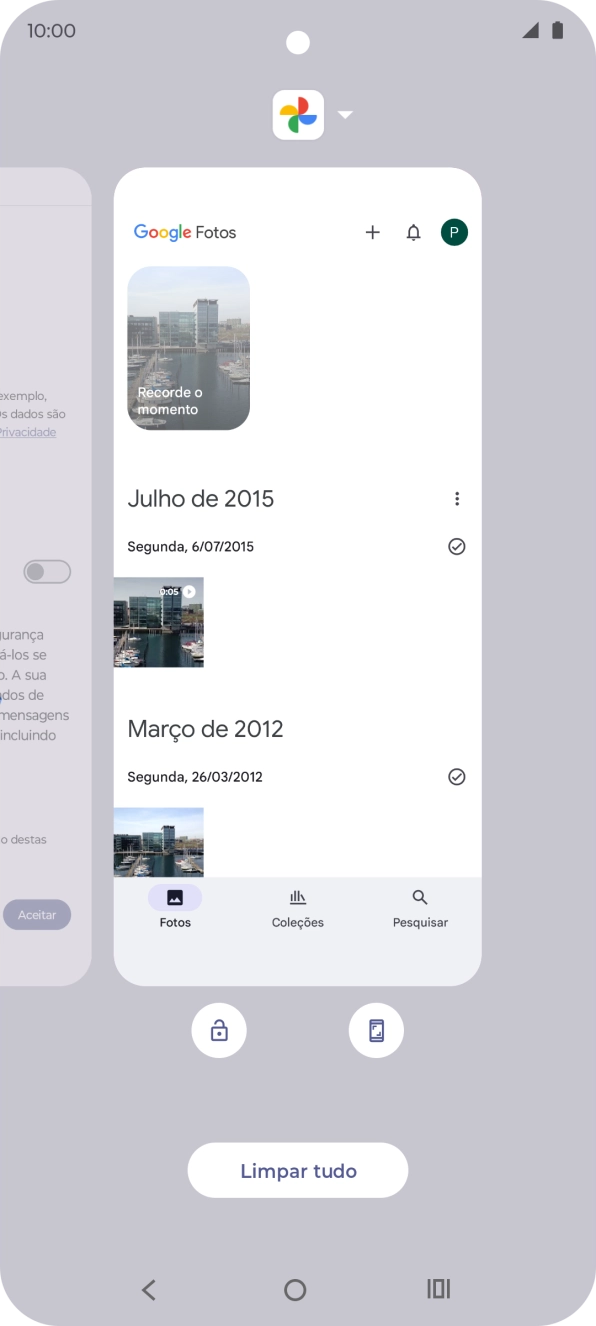 Para terminar uma aplicação em curso, deslize o dedo para cima na aplicação pretendida.