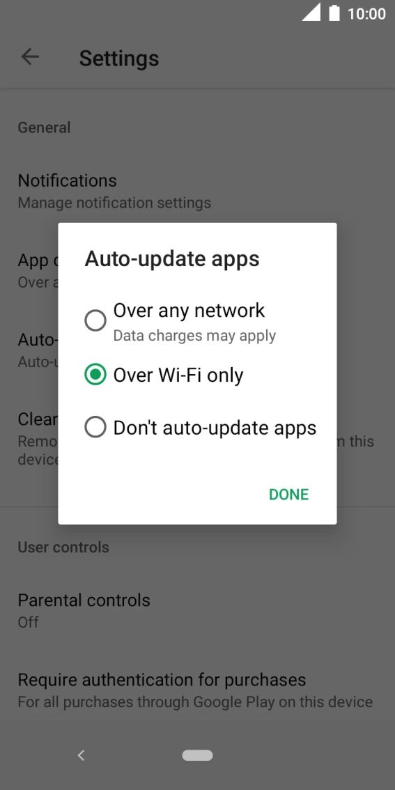 To turn on automatic update of apps using mobile network, press Over any network.