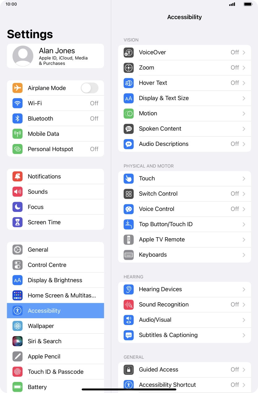 Press the required category below 'VISION' and follow the instructions on the screen to select the required settings.