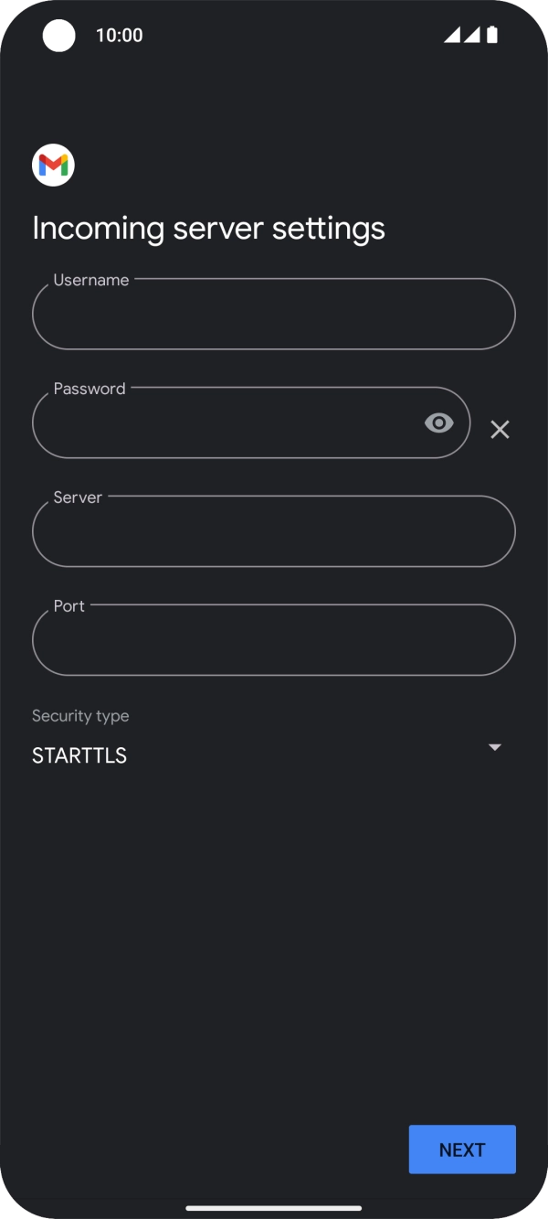 Press the field below 'Username' and key in the username for your email account. Press the field below 'Username' and key in the username for your email account.