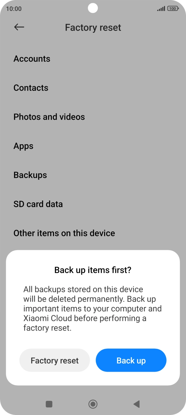 Press Factory reset.