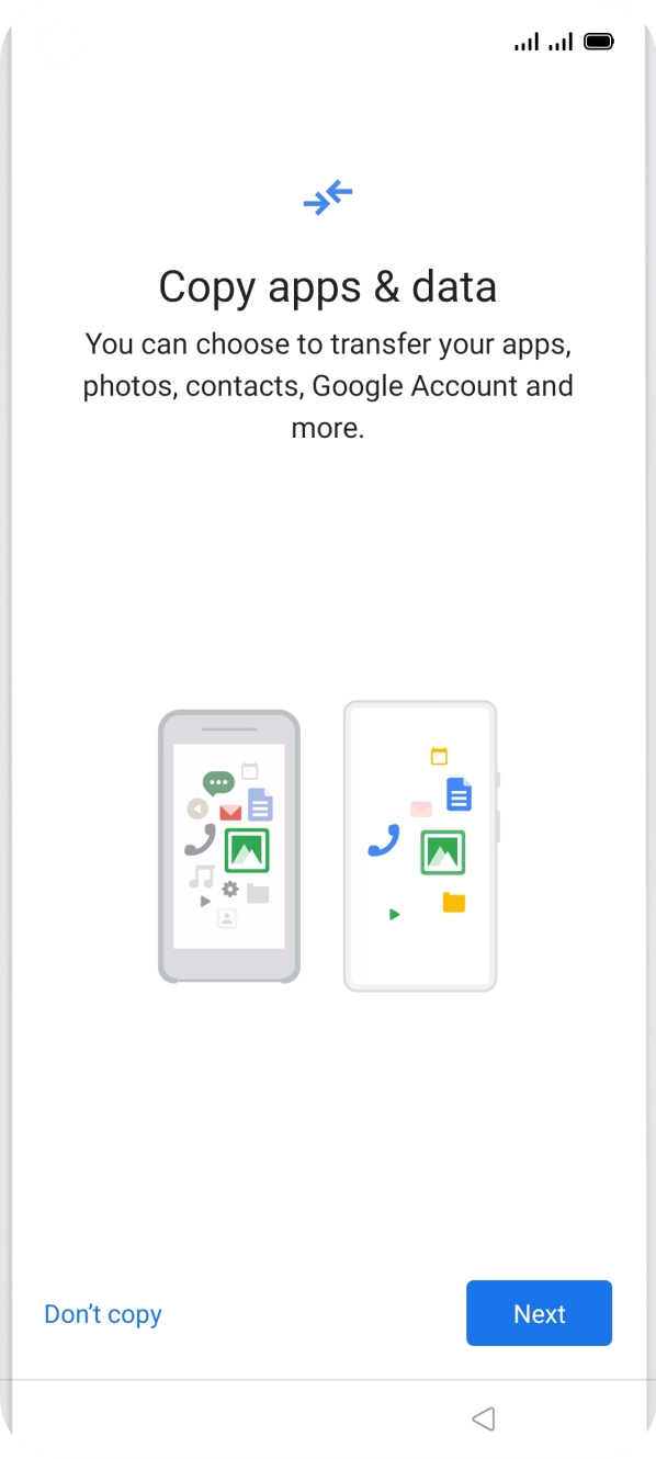 You can transfer the contents of another phone to your phone when it's activated for the first time and after a factory reset. When this screen is displayed, your phone is ready to transfer contents from another phone.