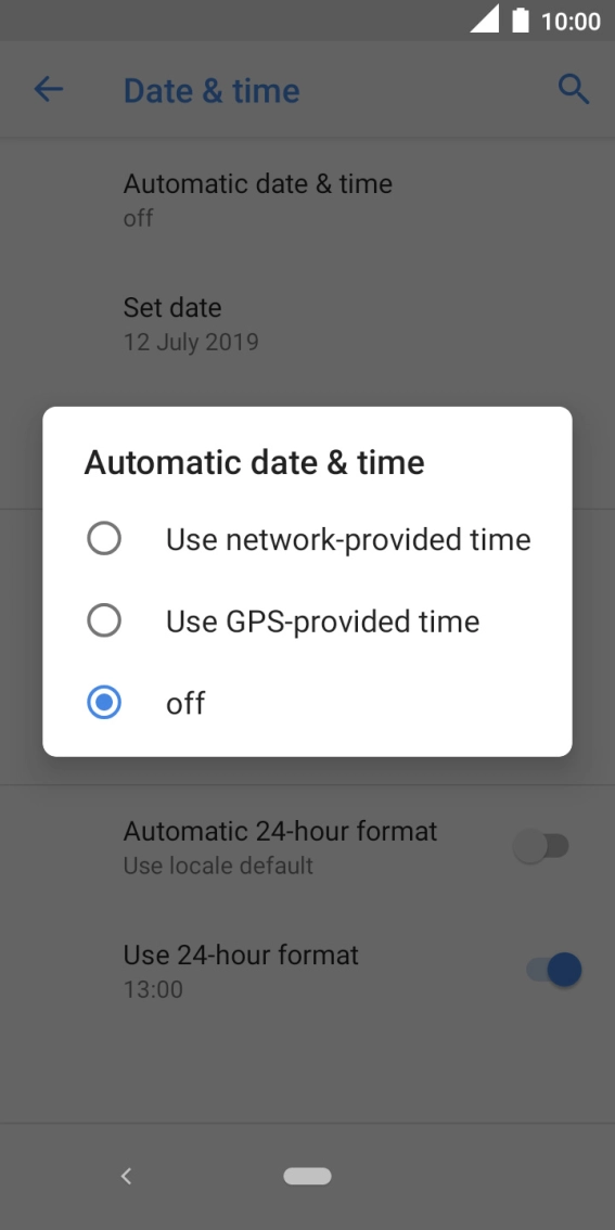Press Use network-provided time to turn on the function.