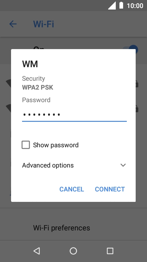 Key in the password for the WiFi network and press CONNECT.