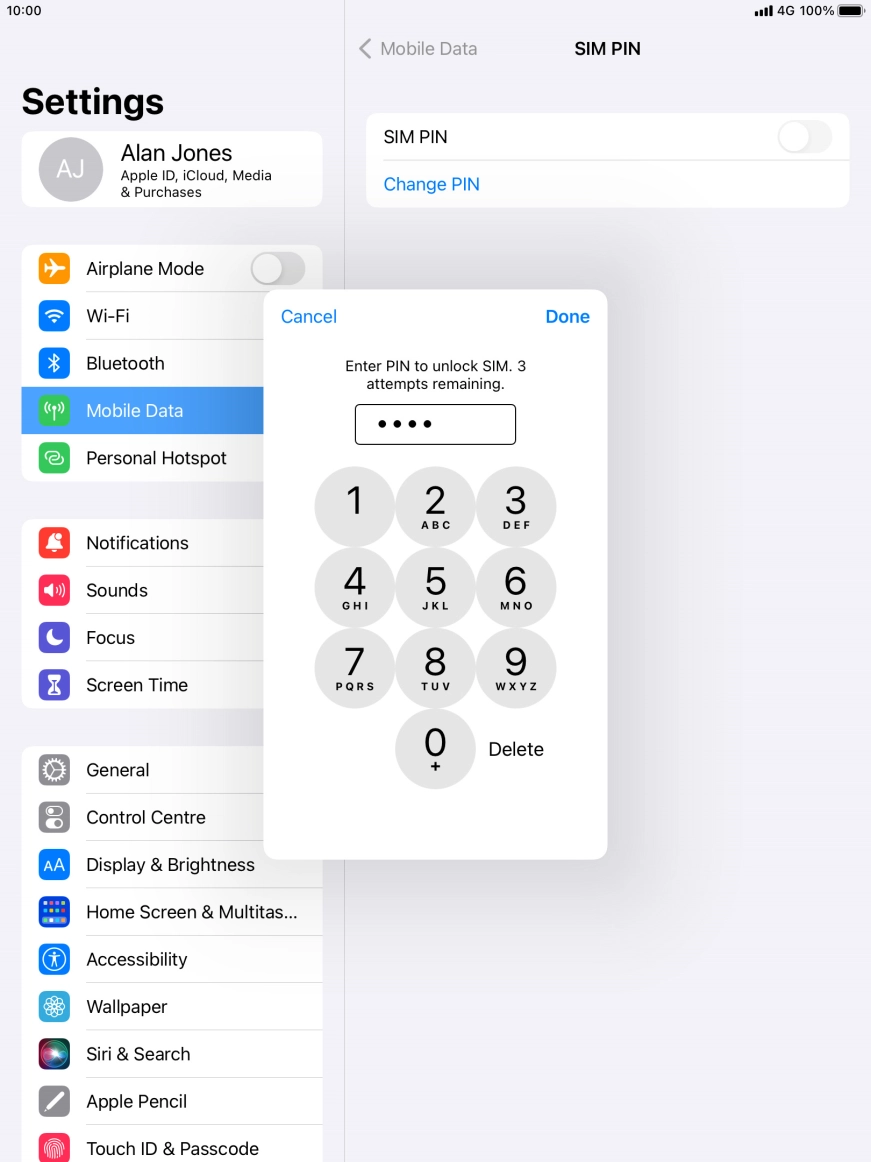 Key in your SIM PIN and press Done. The default SIM PIN is 0000.