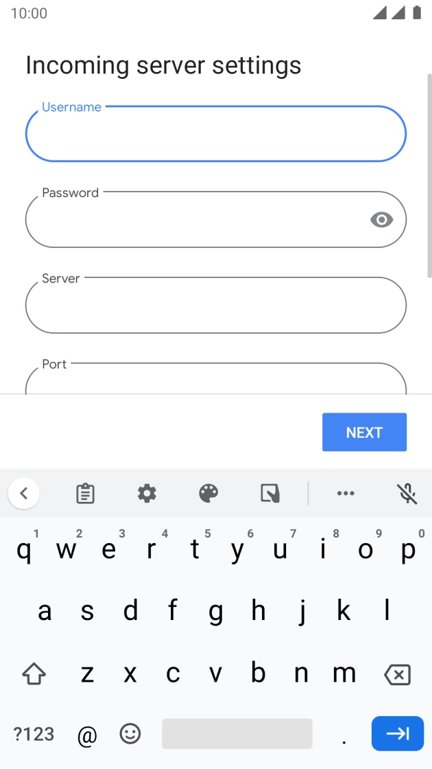 Press the field below 'Server' and key in the name of your email provider's incoming server.