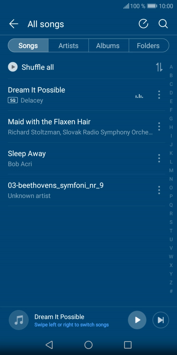 Press the required category and go to the required audio file.