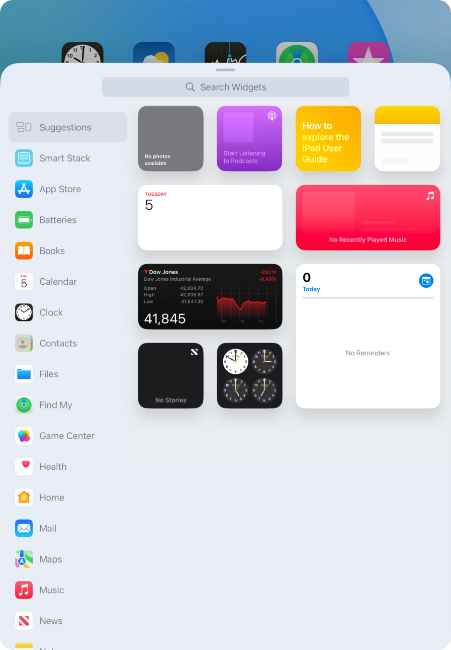 Press the required widget. Press the required widget.