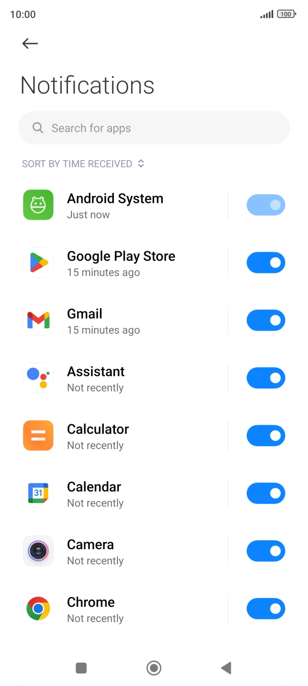 Press the indicators next to the required apps to turn the function on or off.
