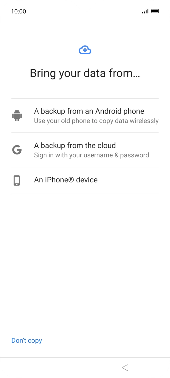Press the required transfer method and follow the instructions on the screen to transfer the content from another phone.