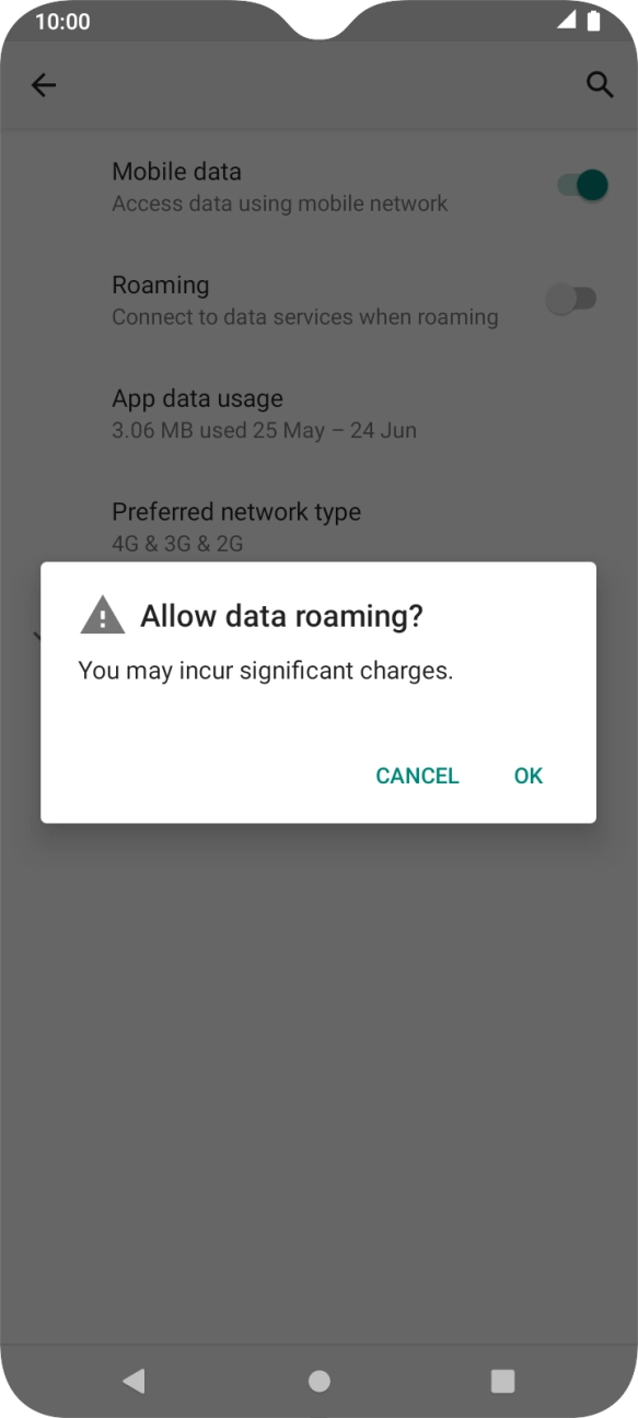 If you turn on data roaming, press OK.
