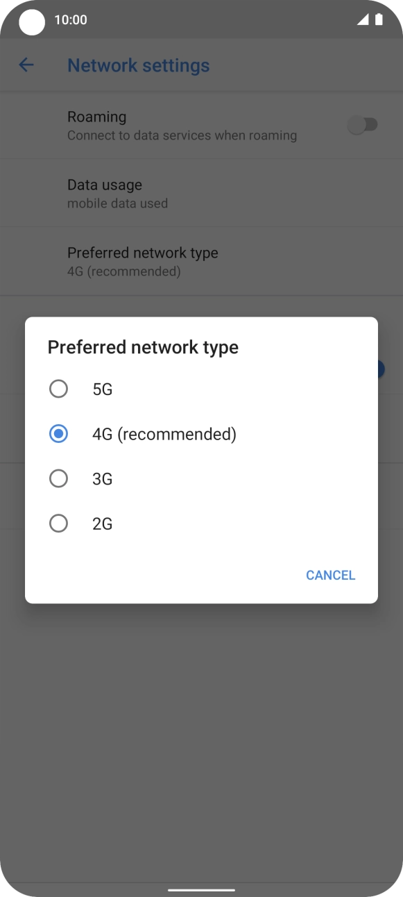 Press the required network mode.