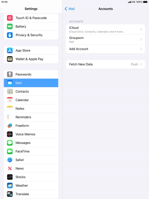 Press the name of the email account you've just set up. Press the name of the email account you've just set up.