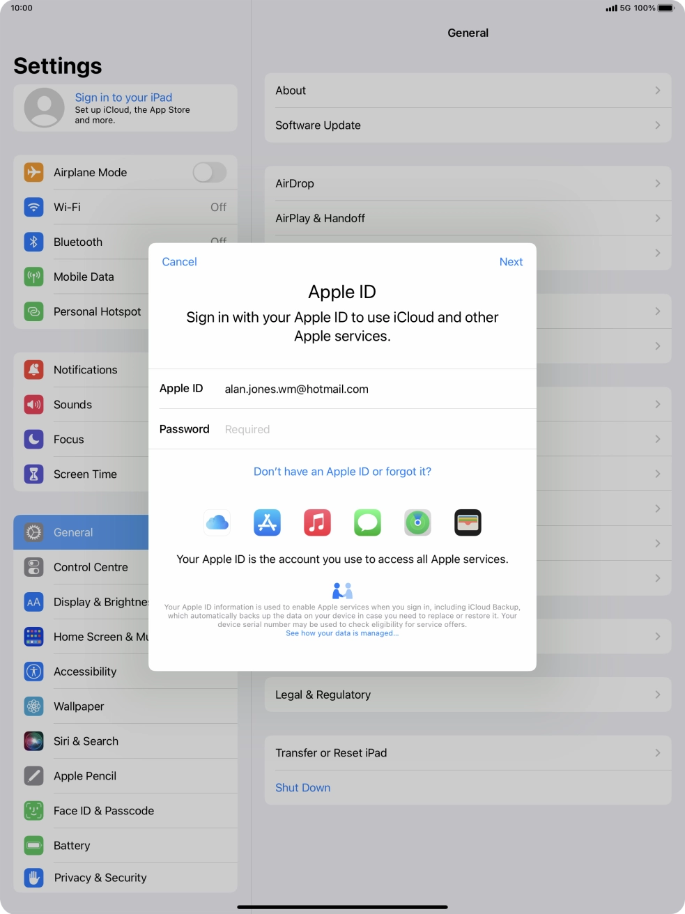 Press the field next to 'Password' and key in the password for your Apple ID.