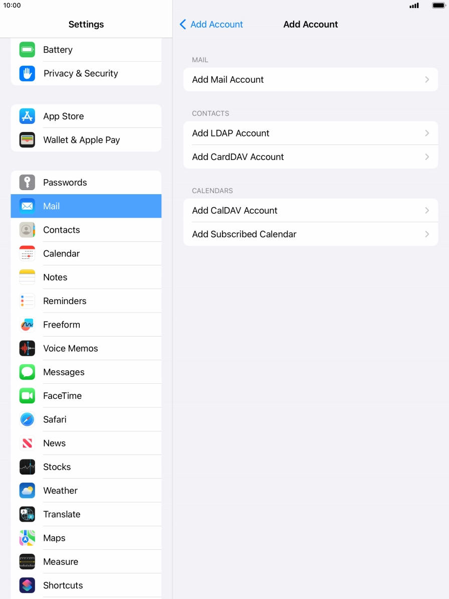 Press Add Mail Account. Press Add Mail Account.