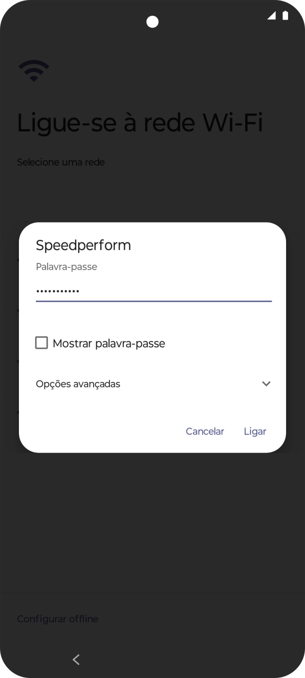 Introduza a password da rede Wi-Fi e prima Ligar.