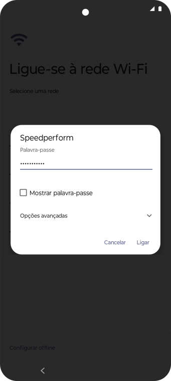 Introduza a password da rede Wi-Fi e prima Ligar.