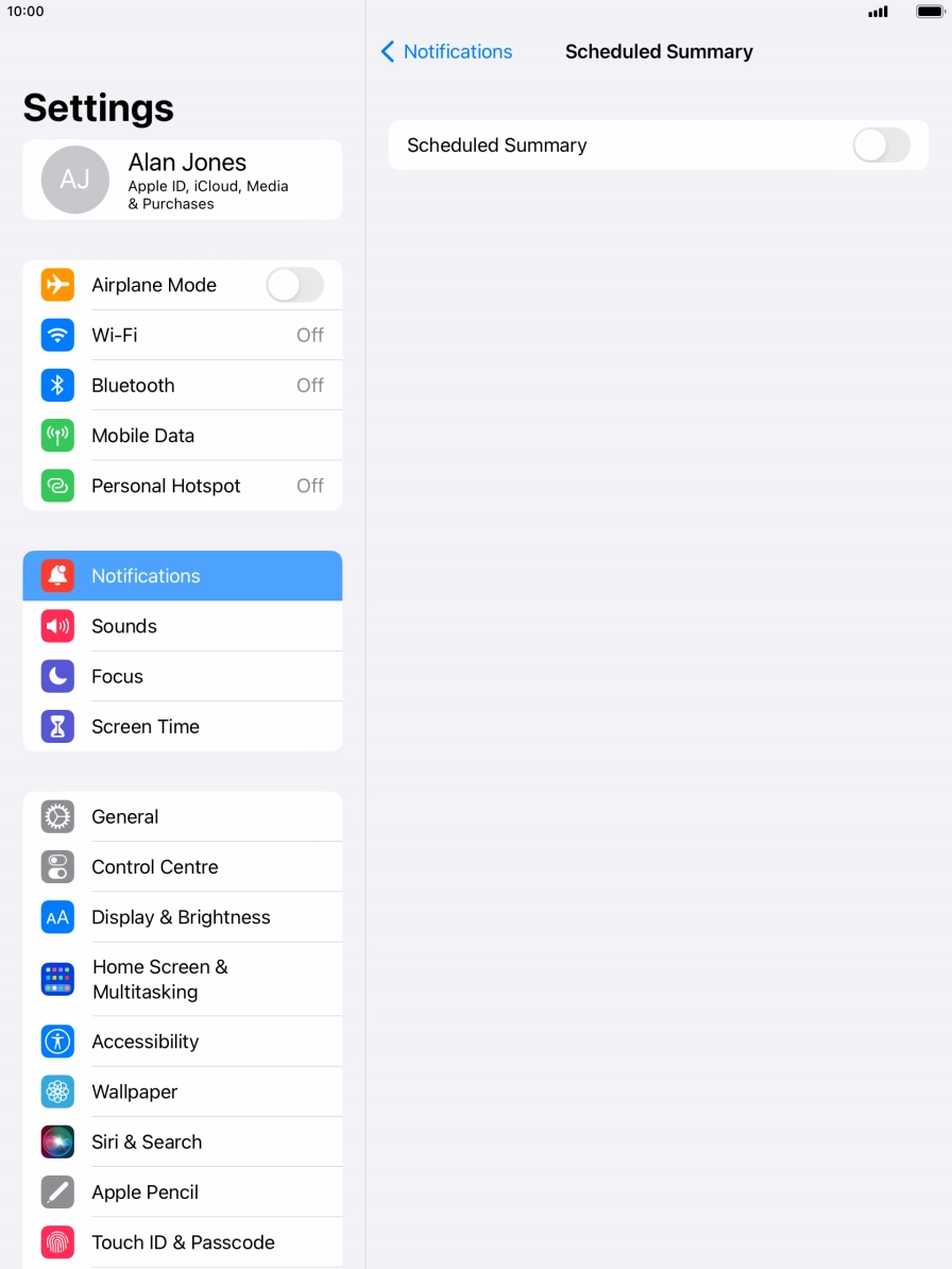 Press the indicator next to 'Scheduled Summary' to turn on the function and follow the instructions on the screen to set the notification summary.