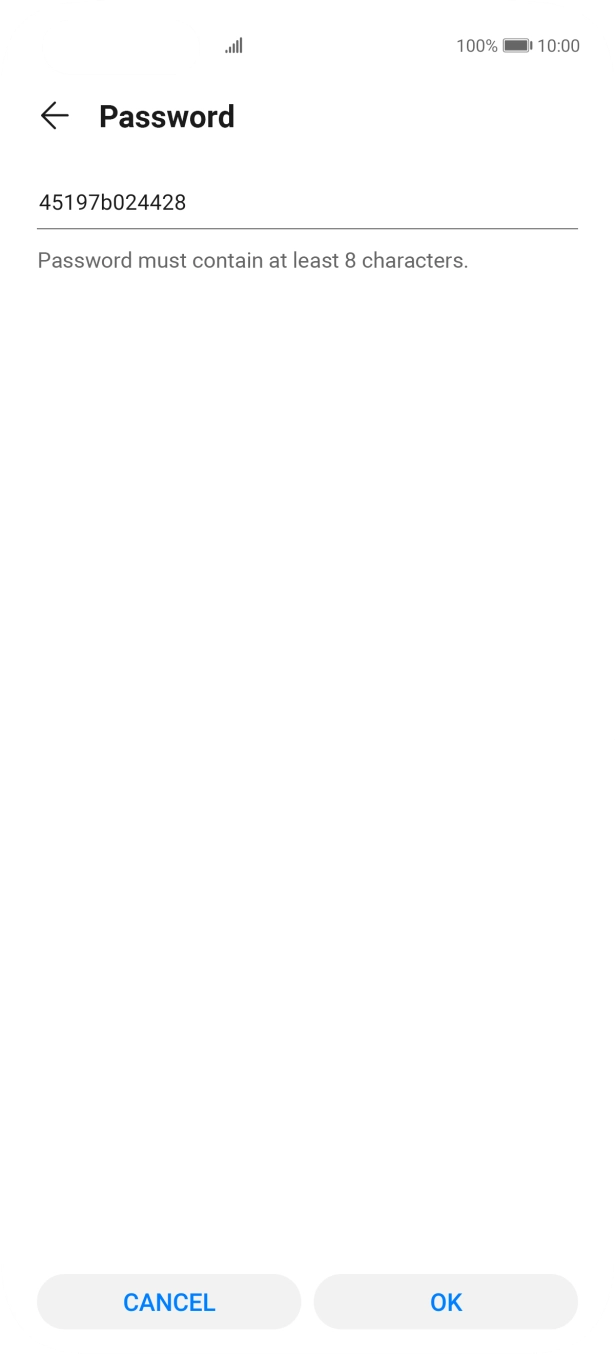 Key in the required WiFi hotspot password and press OK.