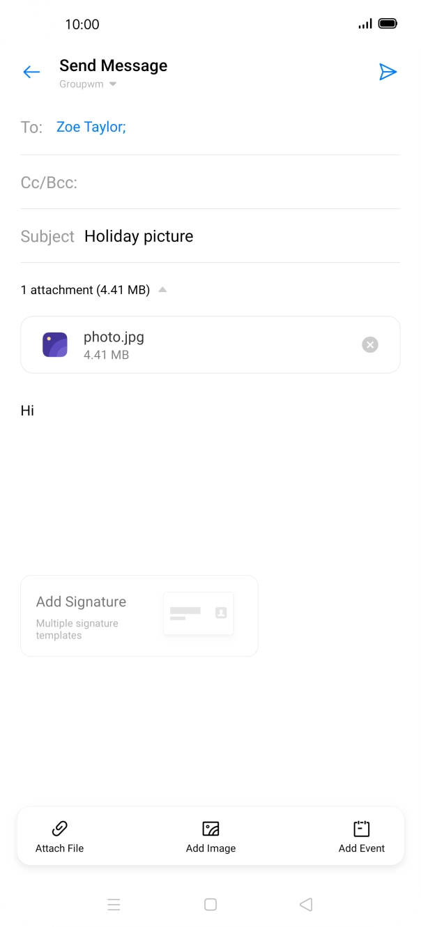 Press the send icon when you've finished your email. Press the send icon when you've finished your email.