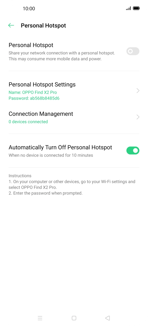 Press Personal Hotspot Settings. Press Personal Hotspot Settings.