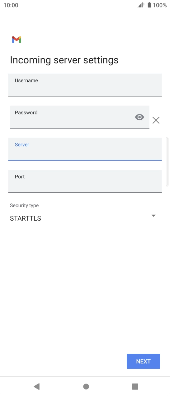Press the field below 'Port' and key in 143. Press the field below 'Port' and key in 143.