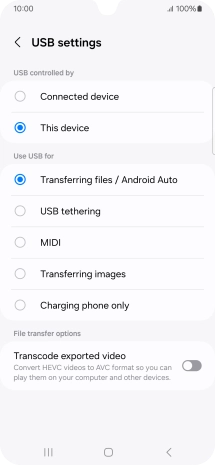 Press Transferring files / Android Auto.