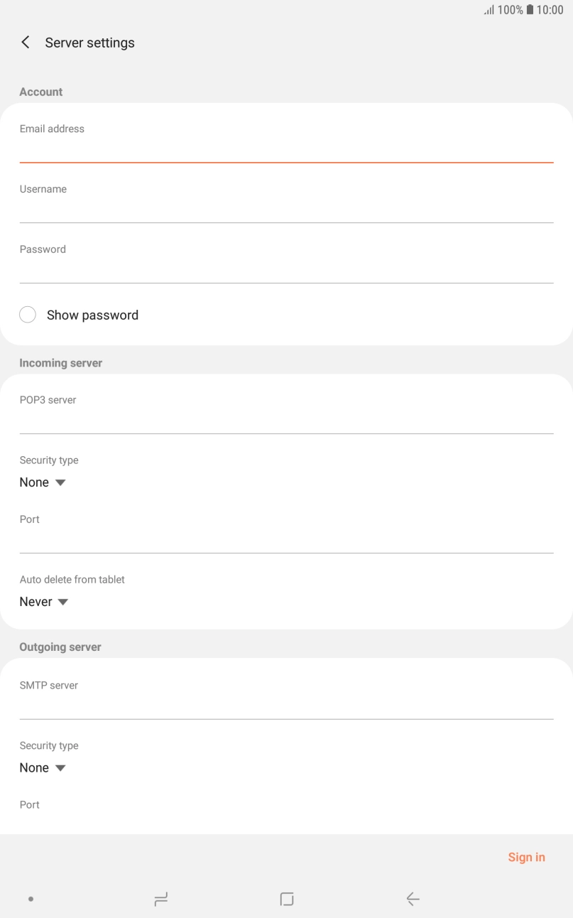 Press the field below 'Username' and key in the username for your email account.