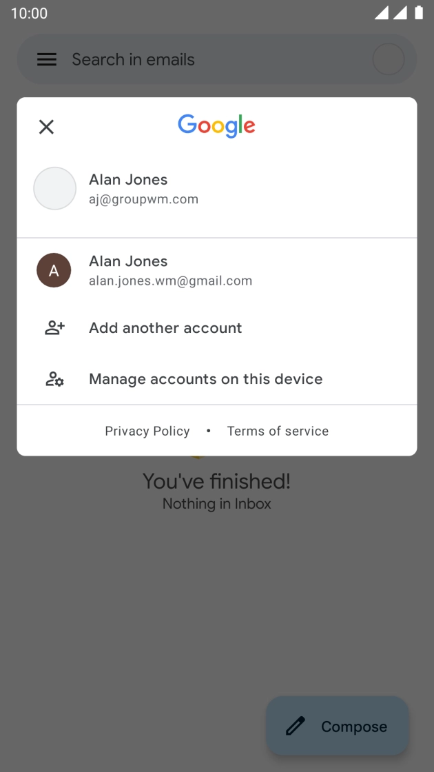 Press the required account.