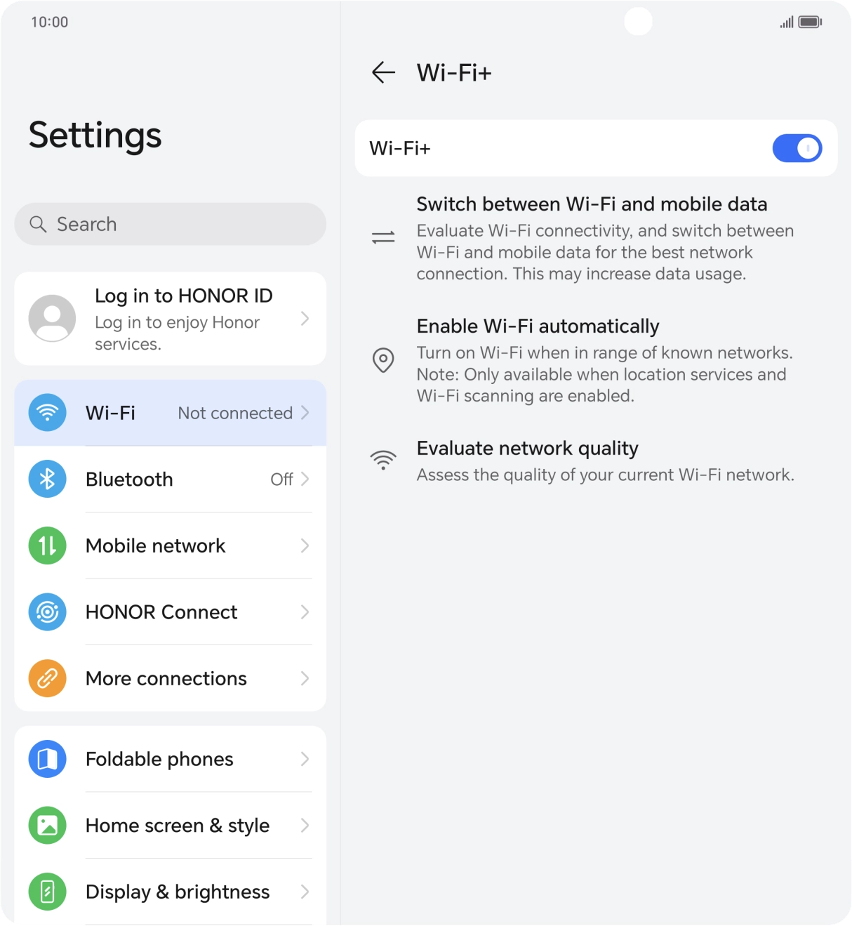 Press the indicator next to 'Wi-Fi+' to turn the function on or off.