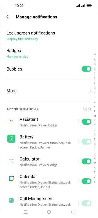 Press the indicators next to the required apps to turn the function on or off. Press the indicators next to the required apps to turn the function on or off.