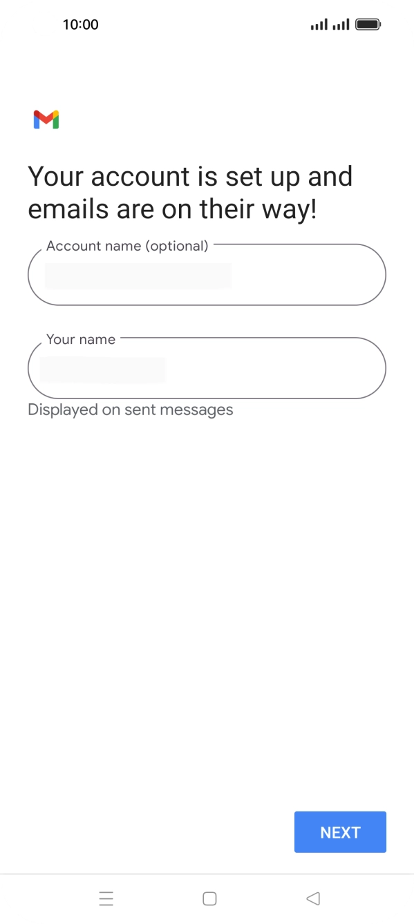 Press the field below 'Account name (optional)' and key in the required name. Press the field below 'Account name (optional)' and key in the required name.