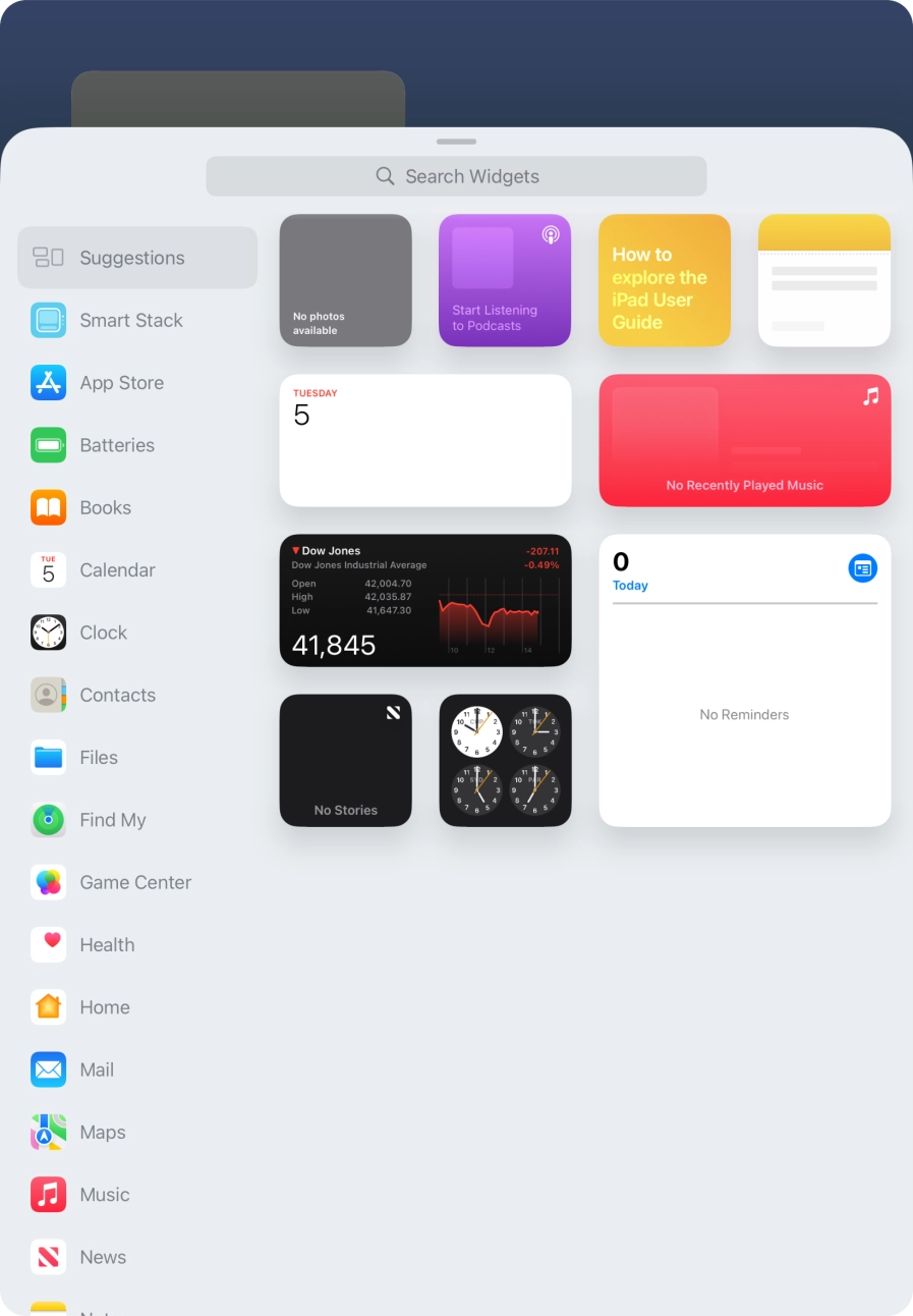 Press the required widget. Press the required widget.