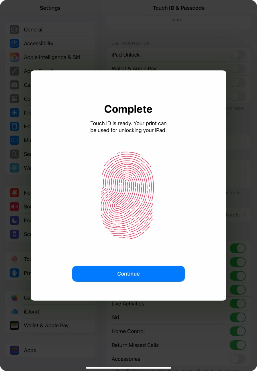 Press Continue. If you haven't previously selected a lock code, key in a code of your own choice twice.